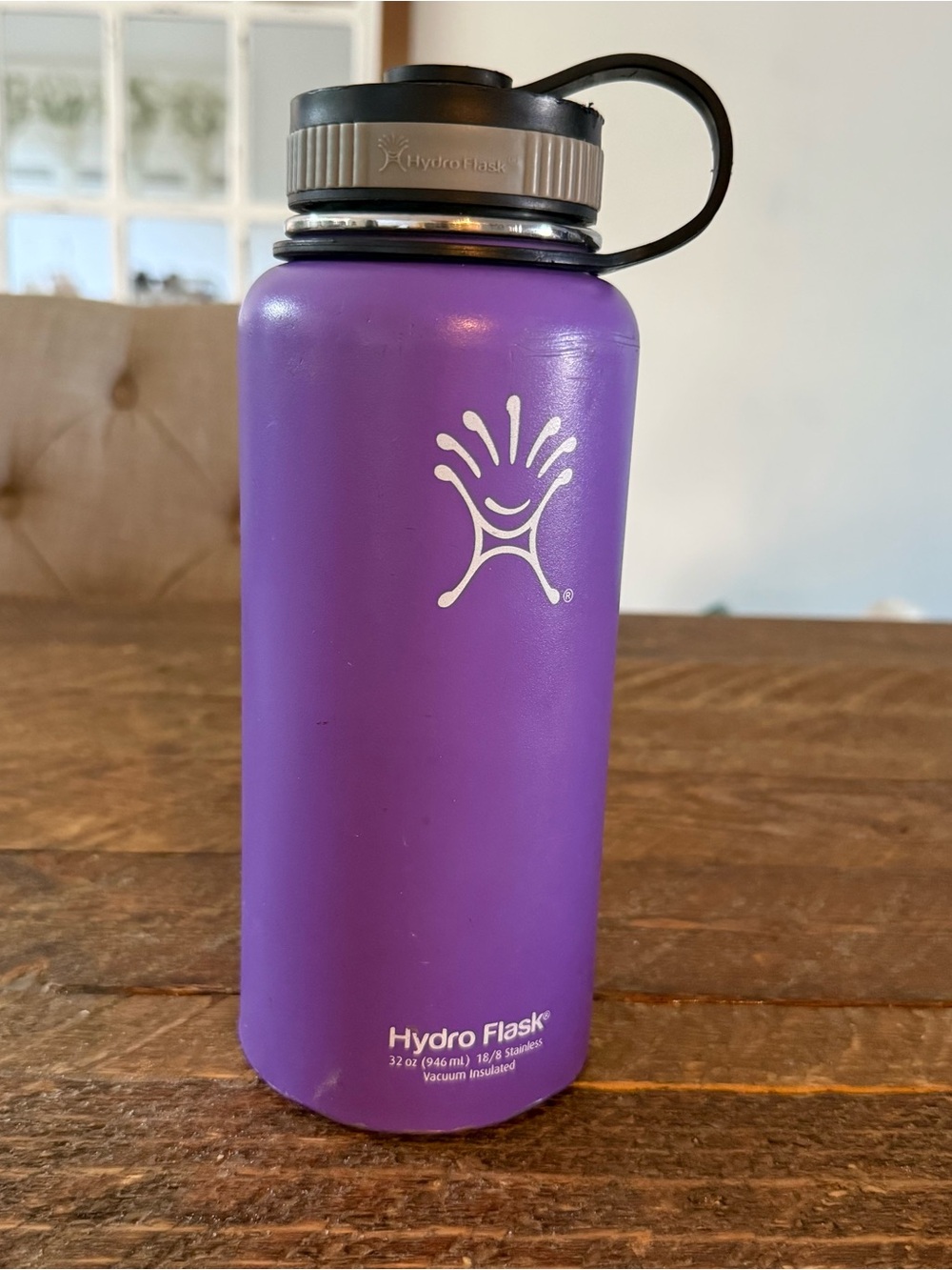 32oz Hydro Flask Purple Wide Mouth Bottle with Black Lid